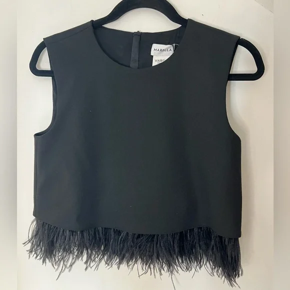 Marella Cantal Feather Trim Top in Black Size 2 NWT - Picture 1 of 6